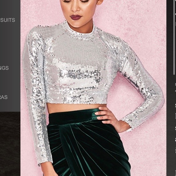 House Of CB Kasturi Silver Sequin Crop Top - Picture 3 of 8